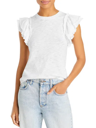 Goldie Womens Ruffled Sleeve Burnout Pullover Top In White