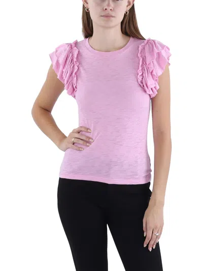Goldie Womens Ruffled Solid T-shirt In Pink