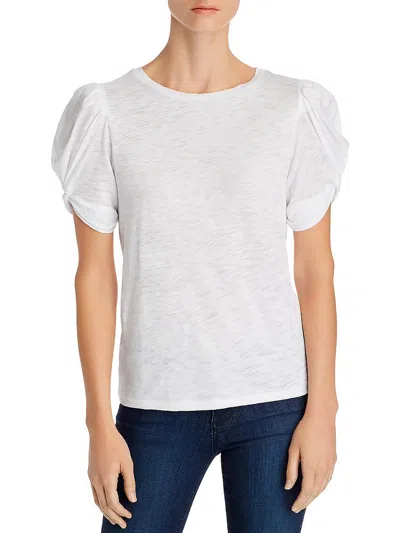 Goldie Womens Twisted Puff Sleeves Crewneck T-shirt In White