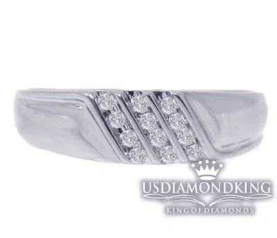 Pre-owned Goldjewelry_pot Genuine Diamond & 10k White Solid Gold Men's Wedding Anniversary Ring Band