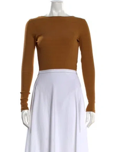Pre-owned Goldsign Bateau Neckline Long Sleeve Crop Top W/ Tags In Brown