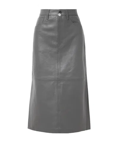 Goldsign Leather Midi Skirt In Gray