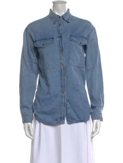 Pre-owned Goldsign Long Sleeve Button-up Top In Blue