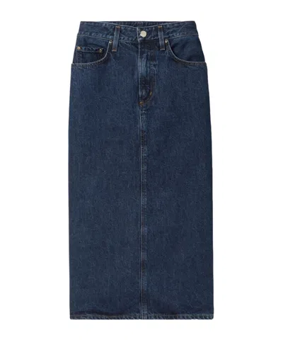Goldsign Mid-length Denim Midi Skirt In Blue