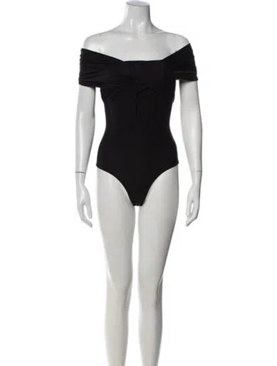 Pre-owned Goldsign Off-the-shoulder Short Sleeve Bodysuit In Black
