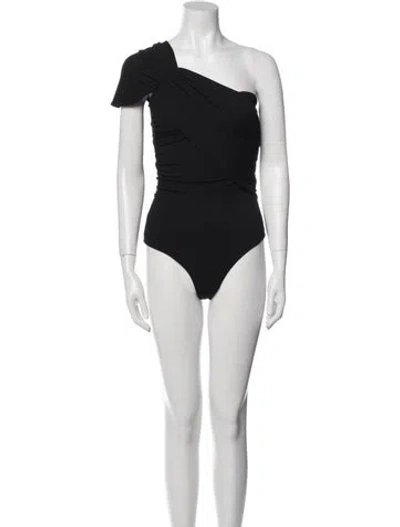 Pre-owned Goldsign One-shoulder Short Sleeve Bodysuit In Black