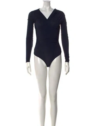 Pre-owned Goldsign V-neck Long Sleeve Bodysuit In Blue