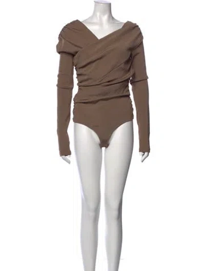 Pre-owned Goldsign V-neck Long Sleeve Bodysuit In Brown