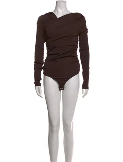 Pre-owned Goldsign V-neck Long Sleeve Bodysuit In Brown
