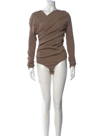 Pre-owned Goldsign V-neck Long Sleeve Bodysuit In Brown