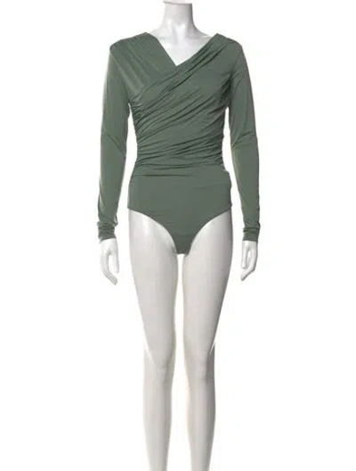 Pre-owned Goldsign V-neck Long Sleeve Bodysuit In Green