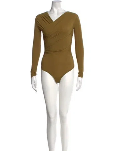 Pre-owned Goldsign V-neck Long Sleeve Bodysuit In Green