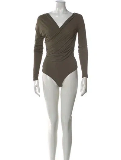 Pre-owned Goldsign V-neck Long Sleeve Bodysuit W/ Tags In Green