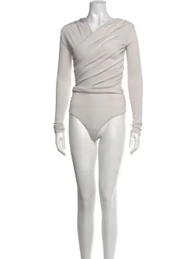 Pre-owned Goldsign V-neck Long Sleeve Bodysuit In White