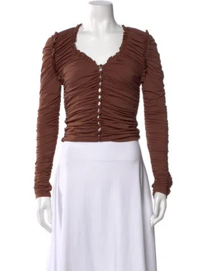 Pre-owned Goldsign V-neck Long Sleeve Top In Brown