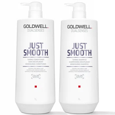 Goldwell Dualsenses Just Smooth Frizz Taming Shampoo And Conditioner, For Smoothing Unruly, Frizzy Hair 1l Du In White