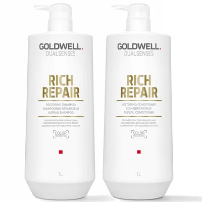 Goldwell Dualsenses Rich Repair Restoring Shampoo And Conditioner For Dry To Severely Damaged Hair 1l Duo (wo In White