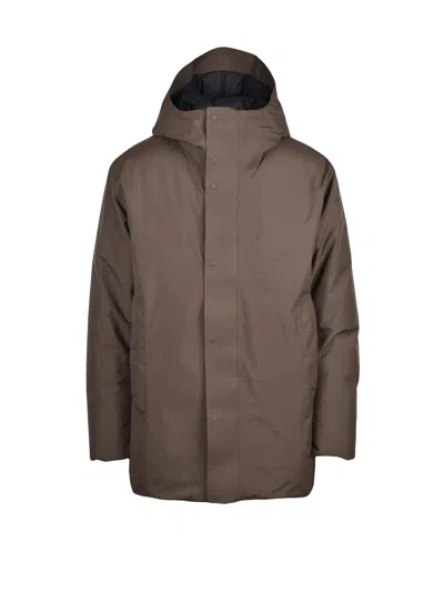Goldwin Khaki Gore-tex Waterproof Down Jacket In Brown