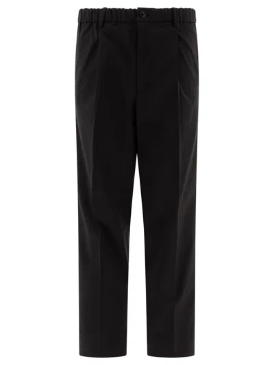 Goldwin Wool Blend Twill One Tuck Trousers In Black