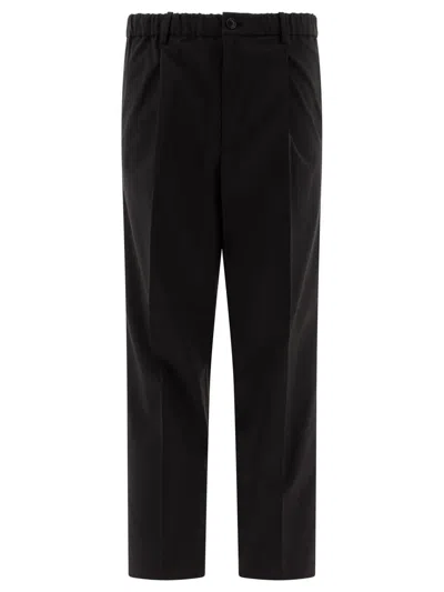 Goldwin Wool Blend Twill One Tuck Trousers Black