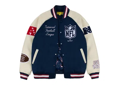 Pre-owned Golf Le Fleur Men's  Tyler, The Creator Golf Wang X Nfl Letterman Jacket In Navy Blue