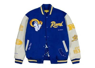 Pre-owned Golf Le Fleur Men's  Tyler, The Creator Golf Wang X Nfl Rams Letterman Jacket In Royal Blue