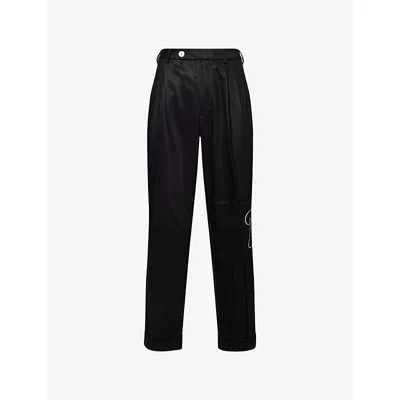 Golf Le Fleur Mens Black Chainstitch Embroidered Cotton-blend Trousers