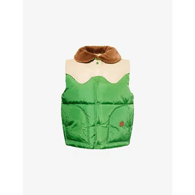 Golf Le Fleur Mens Green Faux Fur-collar Padded Shell And Leather Gilet