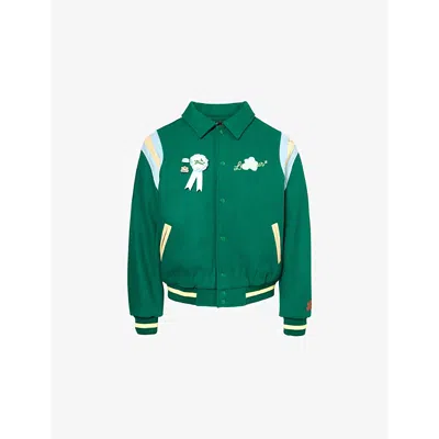 Golf Le Fleur Mens Spread-collar Brand-motif Regular-fit Wool Jacket Green