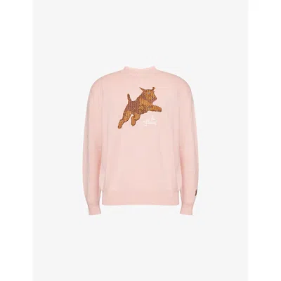 Golf Le Fleur Mens Pink Jumping Dog Intarsia Wool Jumper Xl