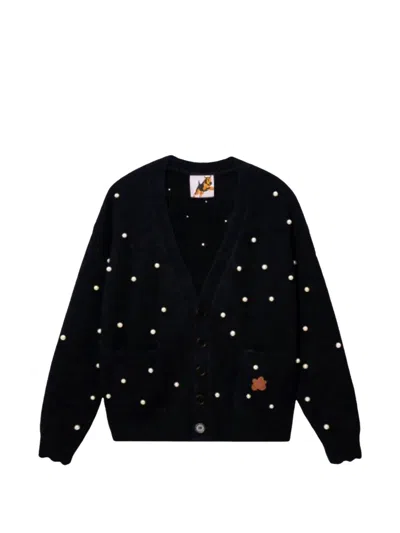 Golf Le Fleur V-neck Pearl-embellished Cardigan In Black