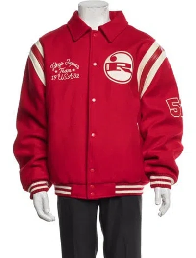 Pre-owned Golf Le Fleur Wool Graphic Print Varsity Jacket In Red