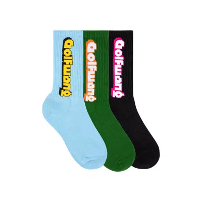 Pre-owned Golf Wang 3pk Korova Socks 'bright Blue/dark Green/black' | Men's Size Onesize