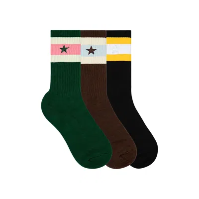 Pre-owned Golf Wang 3pk Striped Star Socks 'brown/dark Green/black' | Men's Size Onesize
