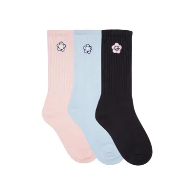Pre-owned Golf Wang Gayola Socks (3 Pack) 'light Pink/light Blue/black'