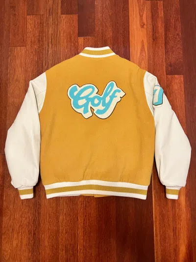 Pre-owned Golf Wang X Tyler The Creator Ss20 Golf Wang Dirt Letterman Varsity Jacket Large In Yellow