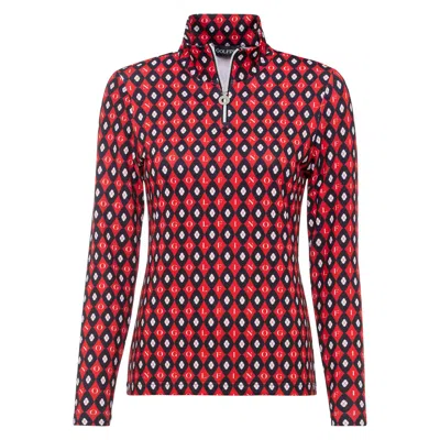Golfino Classic Tricolor Troyer Sweater In Red/black/white