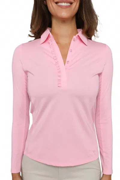 Golftini Long Sleeve Ruffle Polo In Light Pink