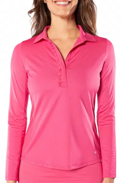 Golftini Long Sleeve Ruffle Polo Shirt In Hot Pink