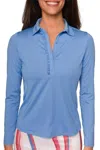 Golftini Long Sleeve Ruffle Polo Tee In Zoo Blue In Blue