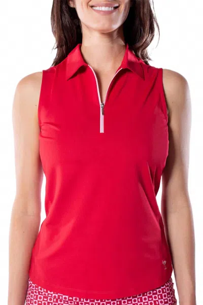 Golftini Sleeveless Zip Contrast Polo Top In Red