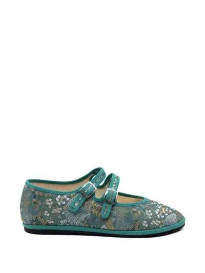 Gondolina Daphne Floral-jacquard Ballet Flats In Green