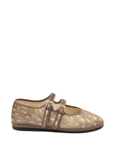 Gondolina Deer-print Double-strap Ballet Flats In Neutral