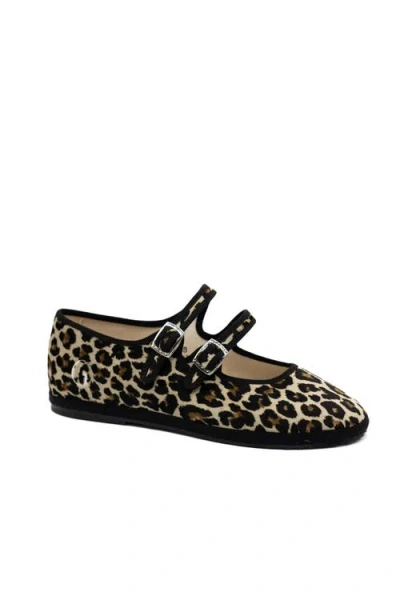 Gondolina Shoes Leopard Mary Jane Double Lace Ballet Flats In Animal Print