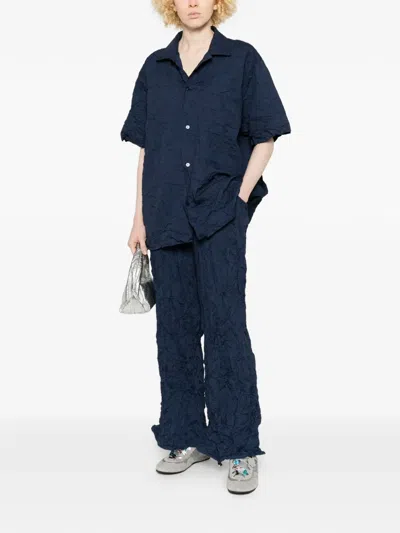 Gongdid Design Crinkled Flared Trousers In Blue