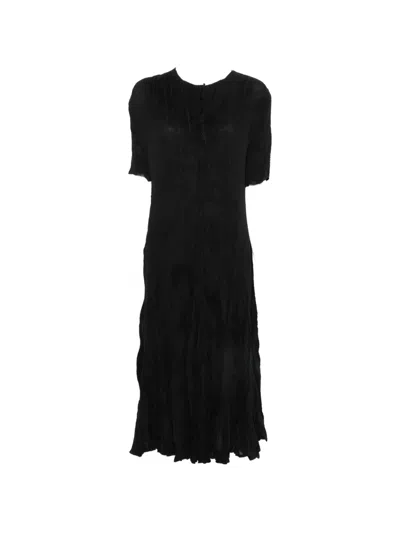 Gongdid Design Crinkled Short-sleeve Midi Dress In Black