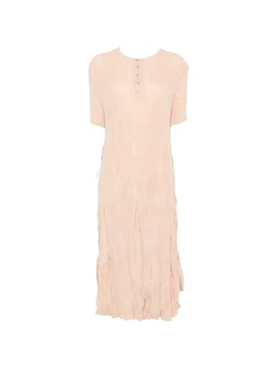 Gongdid Design Crinkled-finish Short-sleeve Midi Dress In Nude