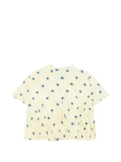 Gongdid Design Cropped Floral T-shirt In Yellow