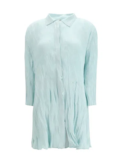 Gongdid Design Pleated Crinkle Shirt Dress In Green