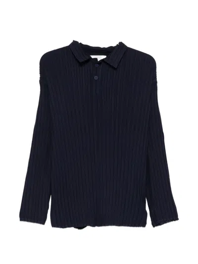 Gongdid Design Pleated Polo Shirt In Blue